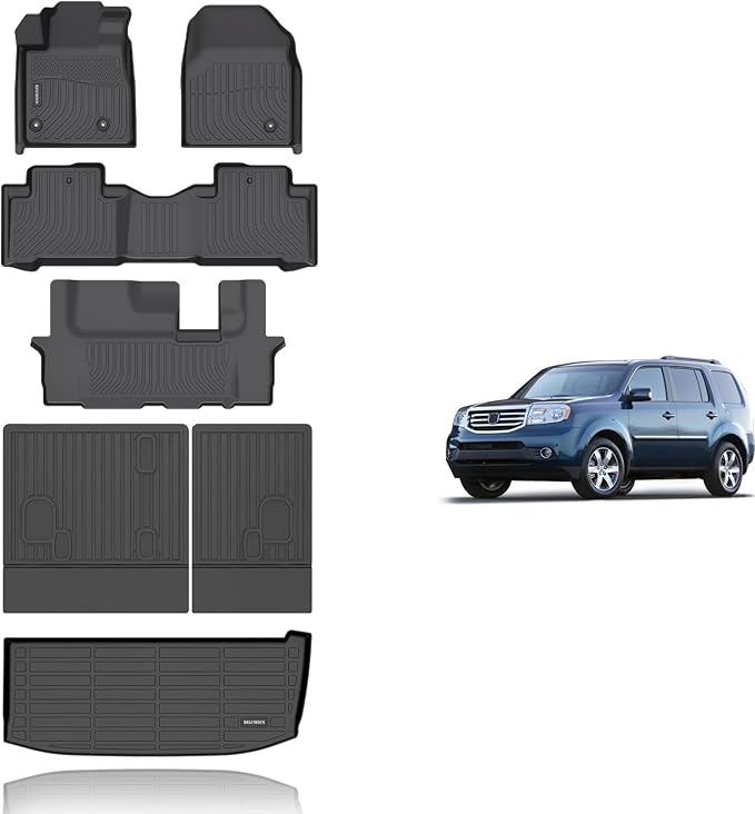 KELCSEECS Floor Mats & Cargo Liner with SeatBack Custom for 2009-2015 Honda Pilot,All Weather Protection TPE Floor Liners Front& Rear Row Full Set Honda Pilot Accessories Black