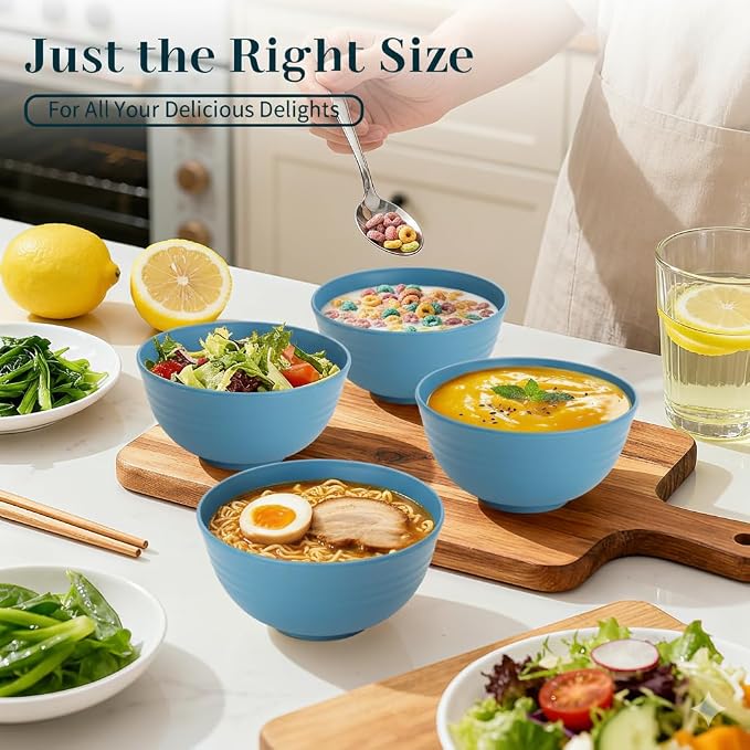 Bowls for Kitchen 8 PCS, Unbreakable Wheat Straw Bowl 26 OZ, Alternative to