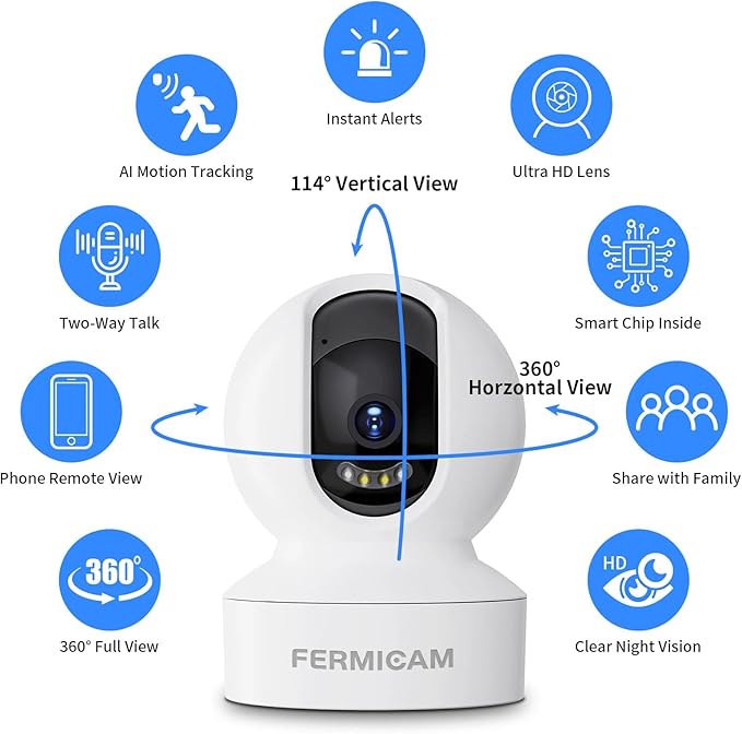 Wireless Indoor Security Camera,1080 HD Pet Camera,360° Home Cameras,Motion Detection, 2-Way Audio, Night Vision, Cloud & SD Card Storage、WiFi-2.4G