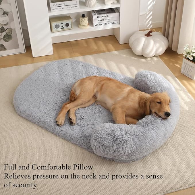 Calming Dog Bed - Fluffy Plush Mat with Removable Washable Cover | Furniture Protector for Large Dogs & Cats(Rainbow Colors,47.24X29.53X5.91in)