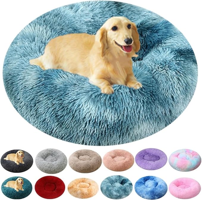 Donut Dog Bed Cat Bed, 20 Inch Round Fluffy Dog Beds for Small Dogs and Cats, Anti-Anxiety Donut Dog Cuddler Bed, Washable Pet Bed for Medium Dogs and Cats