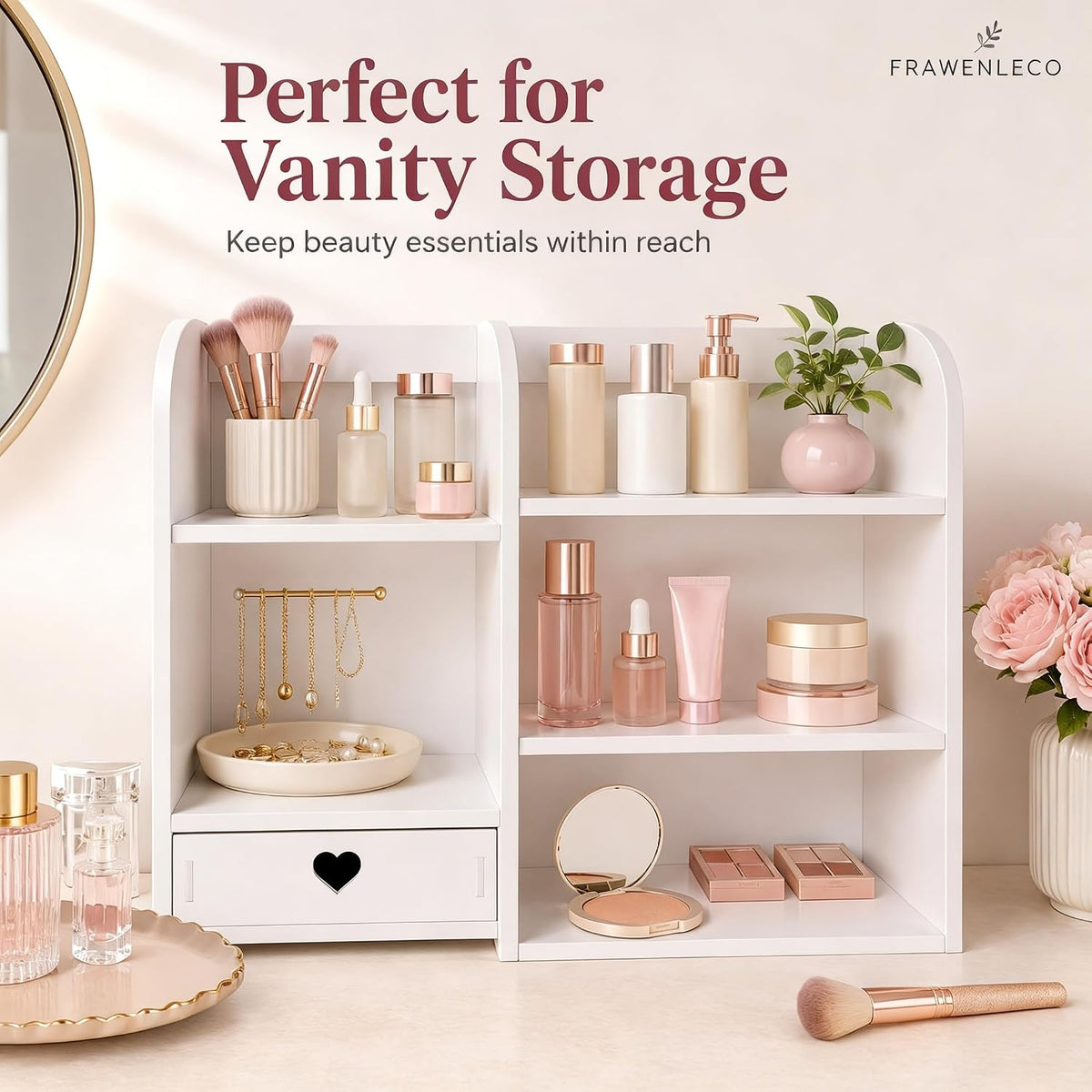 White Heart Drawer Bookshelf, Desktop Organizer with 3-Tier Heart-Shaped Drawers, Thickened PVC Storage Shelf for Desk, Office, Dorm