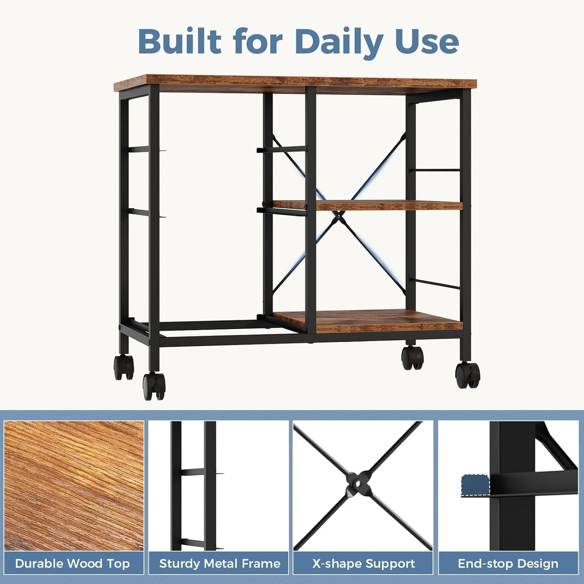 DUMOS 3 Drawer Mobile File Cabinet, Rolling Printer Stand with Storage