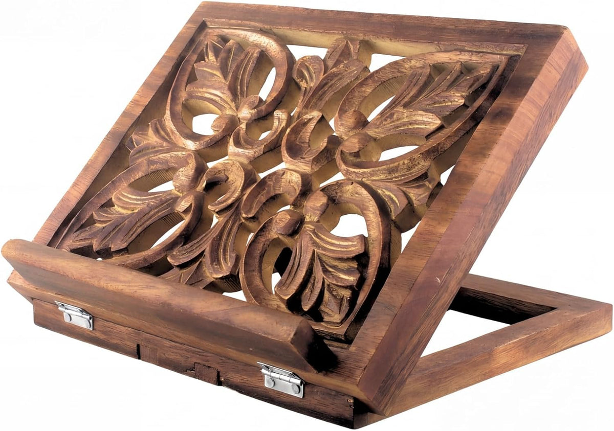 Amyhill Adjustable Wooden Bible Stand 13x10, Carved Book Holder, Classic