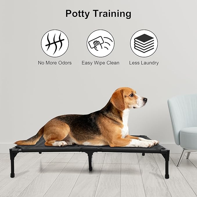 Raised Dog Bed Cooling Cot for Indoor Outdoor Use Portable Waterproof Mesh Pet Bed Washable for Large Medium Small Dogs, Black