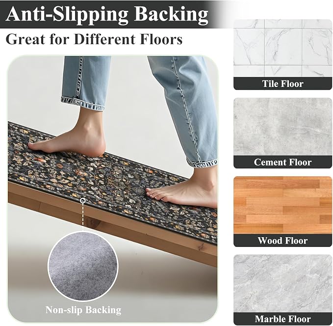 HEBE Washable Hallway Runner Rug 2'x 8' Non Slip Kitchen Rugs Runner, Low Pile