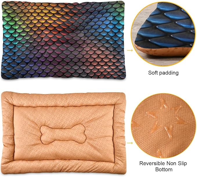 Colored Scales Pet Bed Cute Dog Bed Mat Absorbing Non Slip Pad Pet Sleeping Mat for Small, Medium, and Large Dogs Puppy Cat 24 in x 18 in