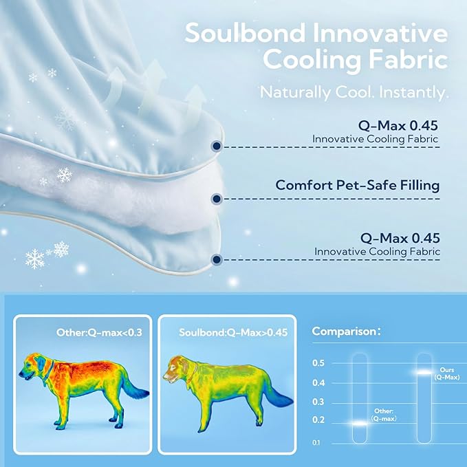 Soulbond Cooling Blanket for Large Dogs - Q-MAX>0.45, Washable Cool Pet Cats Throw Blanket for Hot Weather, Self-Cooling Soft Dog Mat for Bed Crates Couch Sofa Cars(40"x50", Light Blue)