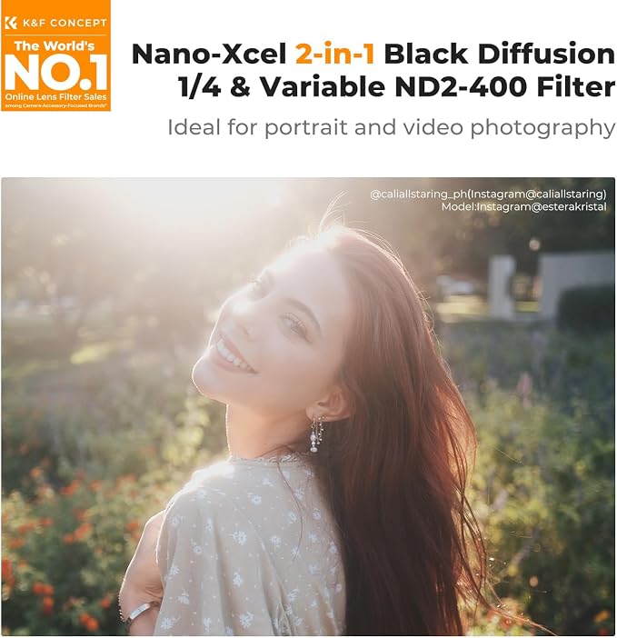 K&F CONCEPT 55mm Black Diffusion Mist 1/4 Effect & Variable ND2-400 Neutral