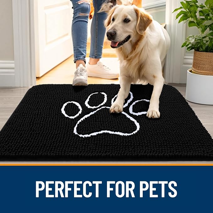 OLANLY Dog Door Mat for Muddy Paws 47x17, Paw Print Design, Absorbs Moisture