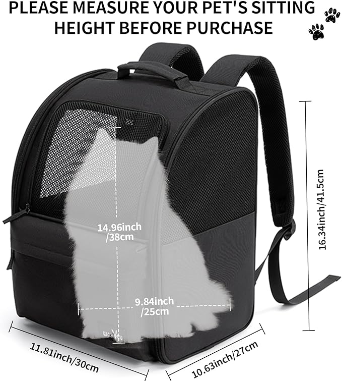 Cat Carrier Backpack,Steel Wire Frame More Stable,600D Wear-Resistant Oxford Fabric, Dog Carrier Cat Backpacks Suitable for Travel,Black