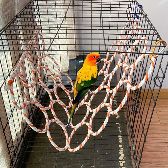Bird Swing Climbing Rope Net Toys 14" x 24" Parakeet Hemp Rope Perch Swing Ladder Bridge Hanging Hammock Small Animal Activity Toy for Parrot Lovebirds Hamster Mice Rat Ferret (Random Color)(2 Pcs)