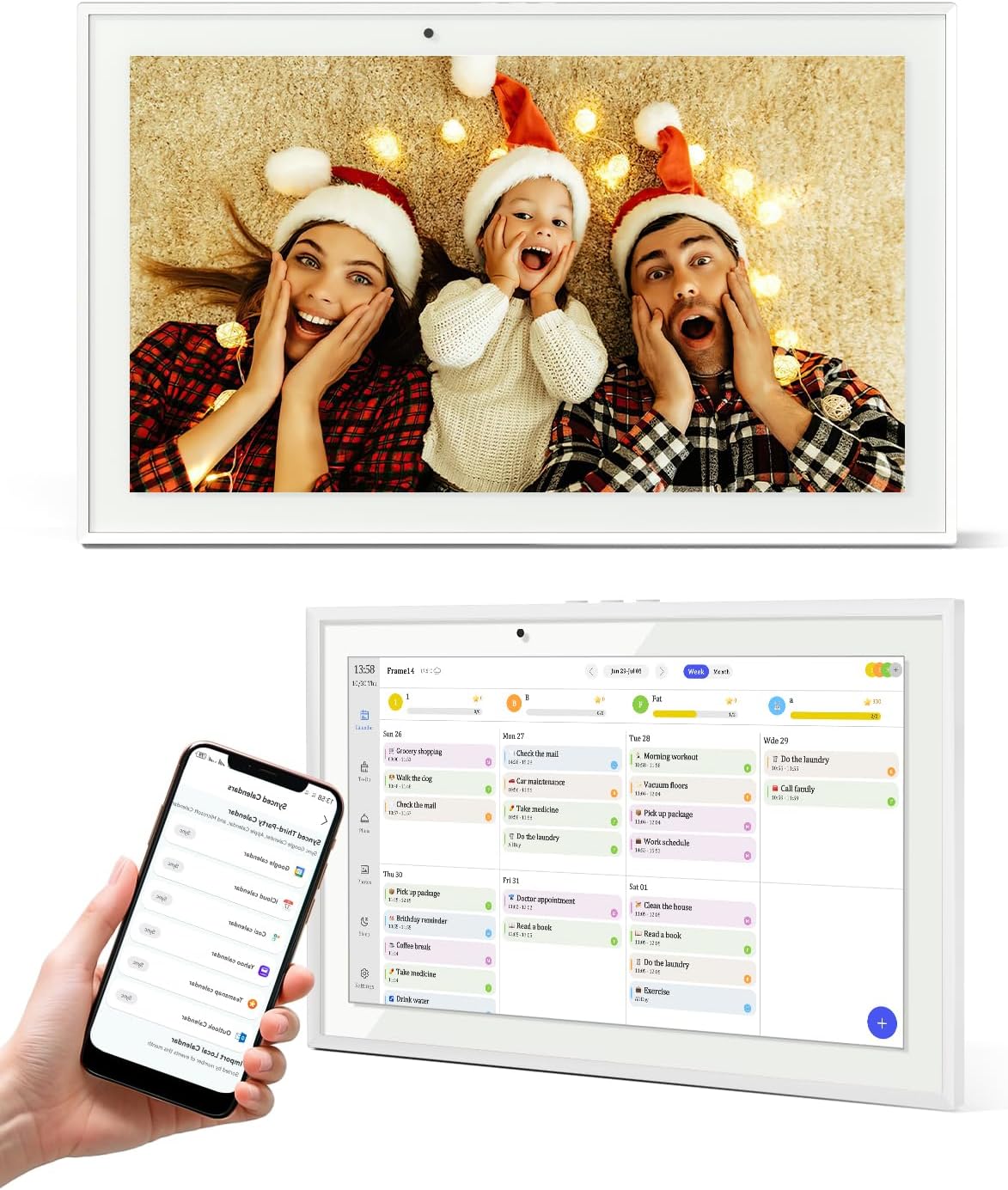 10.1" Digital Calendar Wall Touch Screen No Subscription Wall Mountable/Desk Digital Picture Frame Meal Planner & Chore Chart IPS Smart Electronic Family Organizer (White)