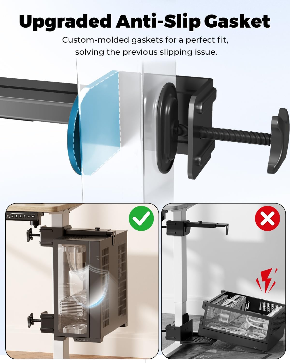 JOY worker Under Desk PC Mount for Standing Desk, Clamp-On Leg CPU Holder