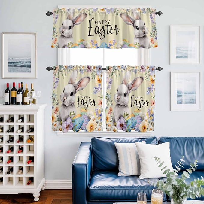 Happy Easter Kitchen Curtains Set 3 Piece