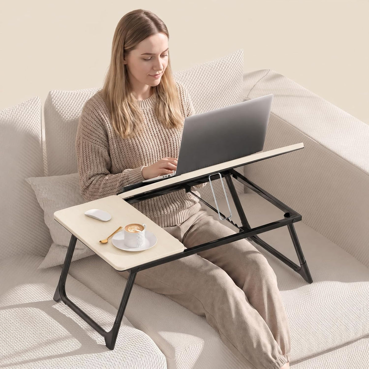 Laptop Bed Desk, 5-Angle Adjustable Bed Laptop Table with Cup Holder
