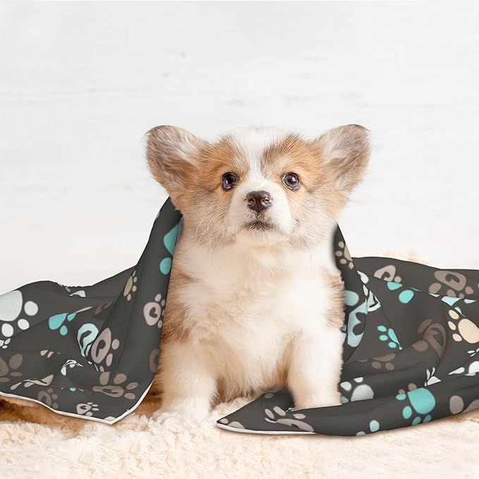 Paw Blanket for Dog Cat - Love Heart Paws Throw Blanket 30x20 Brown Pet Blanket for Couch Sofa Bed