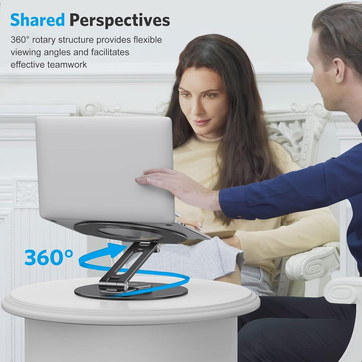 OMOTON Adjustable Laptop Stand for Desk 360° Rotating Base up to 17" Black
