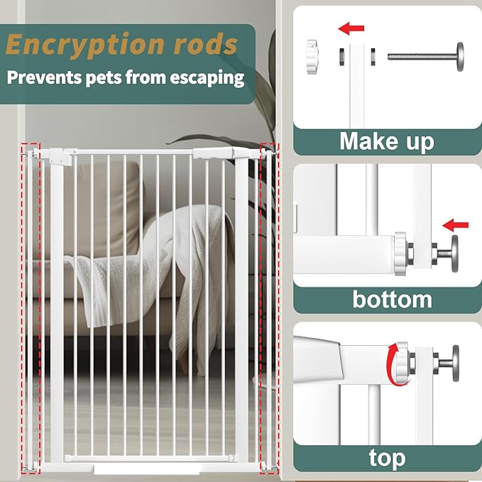 40.55" Tall, 34.05-45.86 Inch Wide, 1.37" Ultra Narrow Spacing Dog Pet Baby Gate Indoor for Doorway Hallway, Pressure Mounted 35 36 37 38 39 40 41 42 43 44 45 Inches Wide