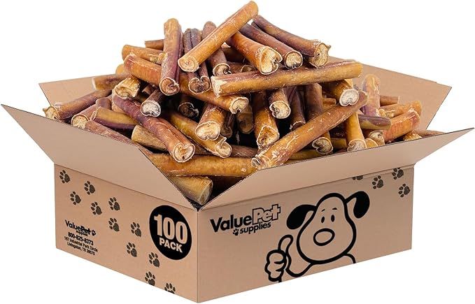 ValueBull Bully Sticks for Large Dogs, Jumbo 6 Inch, 100 Count Bulk Pack - All Natural, Grass Fed, Single Ingredient, Long Lasting Dog Treats for Aggressive Chewers