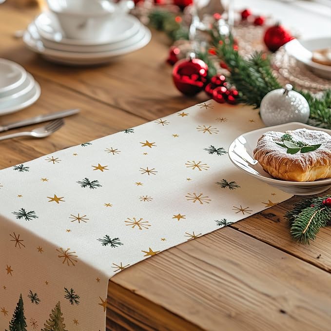 Christmas Table Runner 13x90 Inch, Xmas Tees Snowflakes Holiday Decorative