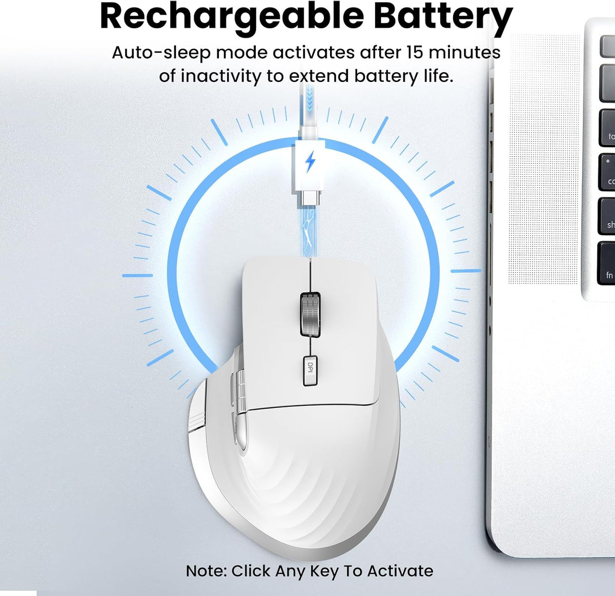 CITLLA Wireless Bluetooth Mouse, Ergonomic Rechargeable Silent Mouse with Multi-Device, Adjustable DPI, Flying Scroll & Thumb Wheel, Bluetooth Mice for Laptop, Computer, Tablet, Smartphone (White)