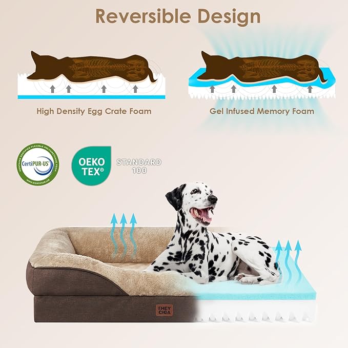 EHEYCIGA Orthopedic Dog Bed for Large Sized Dog, 41x27x7.5 Inch Large Memory Foam Dog Couch Bed with Sides, Waterproof Liner & Washable Removable Cover, Bolster Pet Sofa, Brown