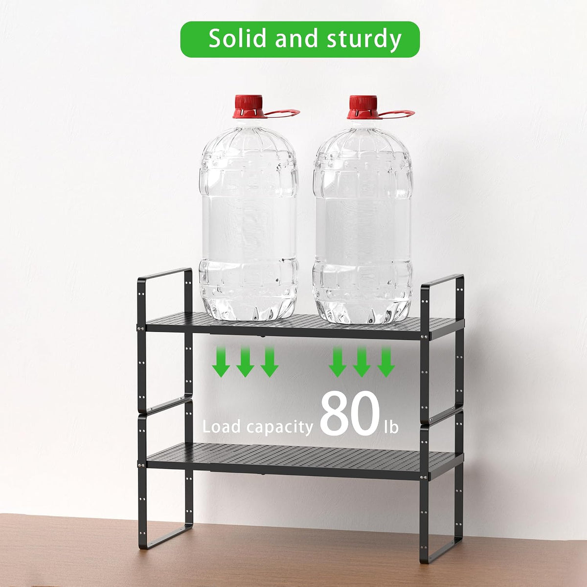Expandable Storage Shelf, Stackable Organizer Rack, Black Small 2 PK