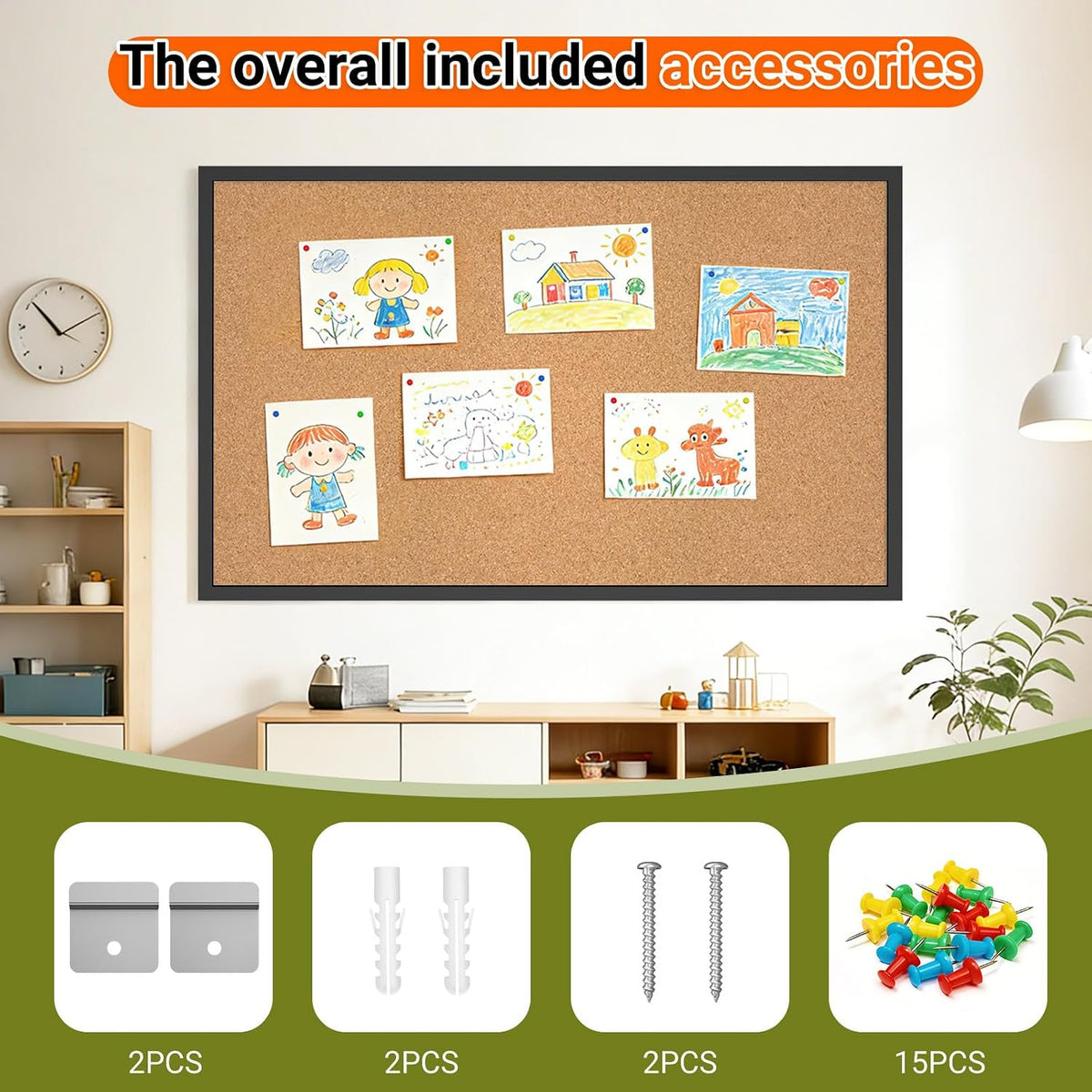 Forlogic Cork Board Bulletin Board with Black Wood Frame， 32 x 48 Large Corkboard Pin Board for Wall,Office,Home and School