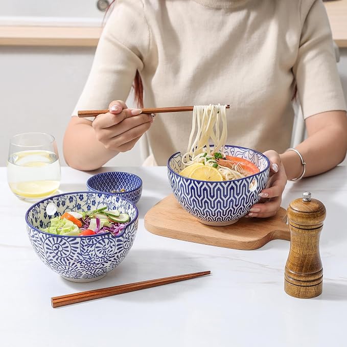 Selamica Ceramic Ramen Bowls Set, 15 OZ Noodle Bowls