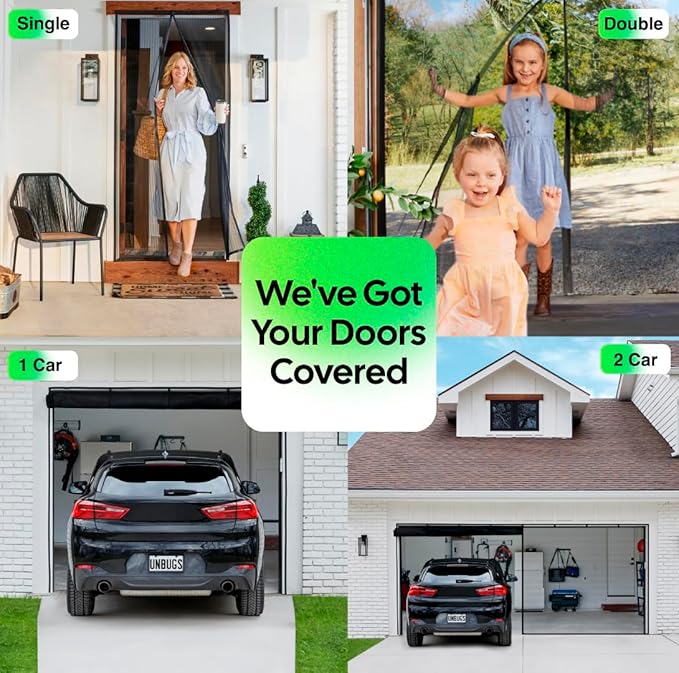 UnBugs Magnetic Screen Door - Fits French Door & Double Doors up to 50 x 82 Inches MAX - Pet & Kid Friendly, Self-Closing - Hands Free Magnet Closure Keeps Bugs Out & Breeze in