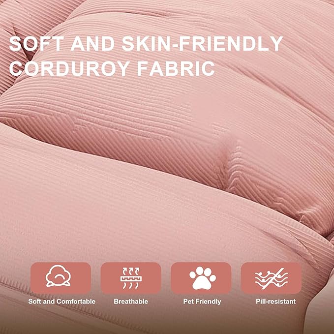 Oversized Human Dog Bed for Adult, Foldable Giant Human Pet Bed with 2 Soft Pillows, Large Sized Dog Sofa with 5 Adjustable Position for Humans, Metal Frame & Corduroy (Pink)