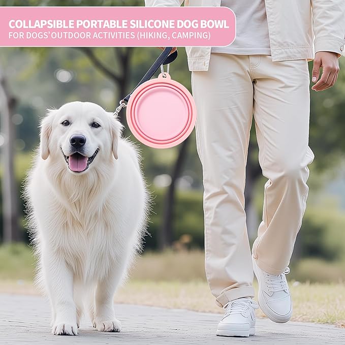 SLSON Collapsible Dog Bowl, 2Pack Macaron Color Pet Travel Bowls Silicone Foldable Water Feeder Dish for Small to Large Dogs Cat Walking Hiking Camping (Macaron Coral and Light Grey, Large)