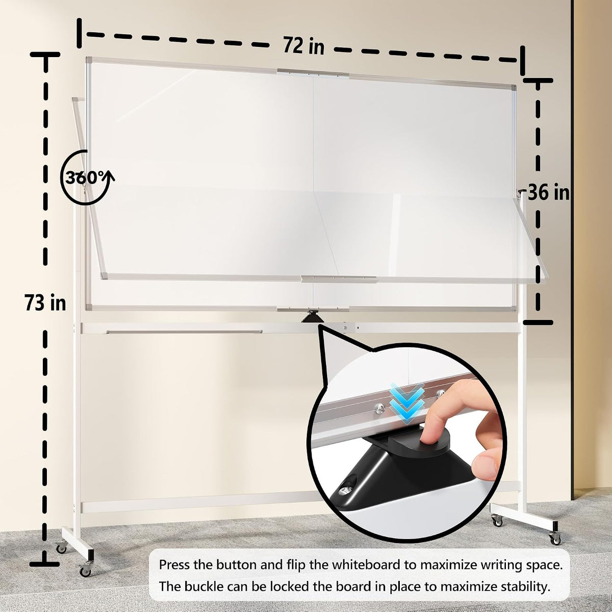 Large Rolling Whiteboard on Wheels, 72" x 36" Double-Sided Mobile White Board with Stand, 6' x 3' Portable Standing Magnetic Dry Erase Board Easel for Home Office Classroom School, Silver