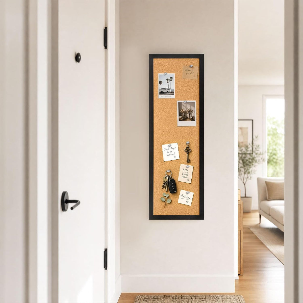 DOLLAR BOSS Narrow Linen Bulletin Board 36"x12" Long Cork Board, Black