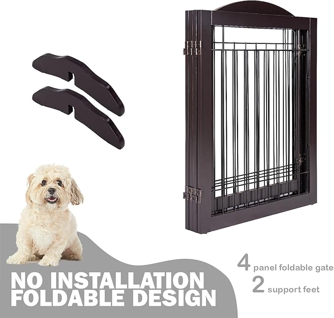 SPIRICH 96-inch Extra Wide 30-inches Tall Dog Gate with Door Walk Through, Freestanding Wire Pet Gate for The House, Doorway, Stairs, Pet Puppy Safety Fence, Support Feet Included(Espresso)