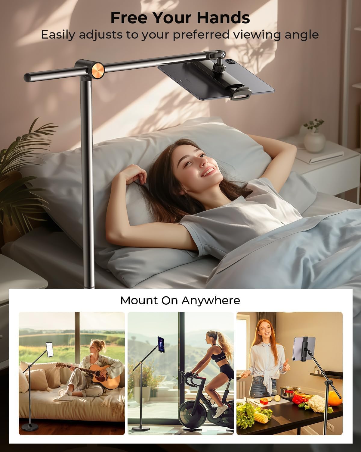 DIMONCOAT [Height-Adjustable & 360° Rotation Tablet Floor Stand Stable Base