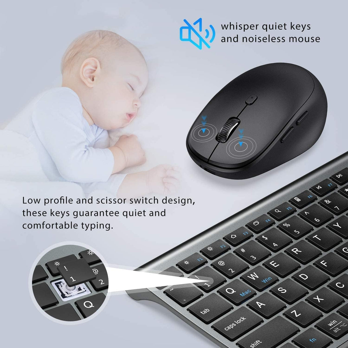 iClever DK03 Bluetooth Keyboard and Mouse Combo, Slim Full-Size, Space Gray