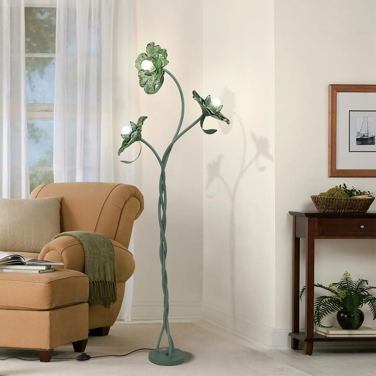 NewAoNaSen Vintage 3 Heads Flower Floor Lamp, Cute Floor Reading Light