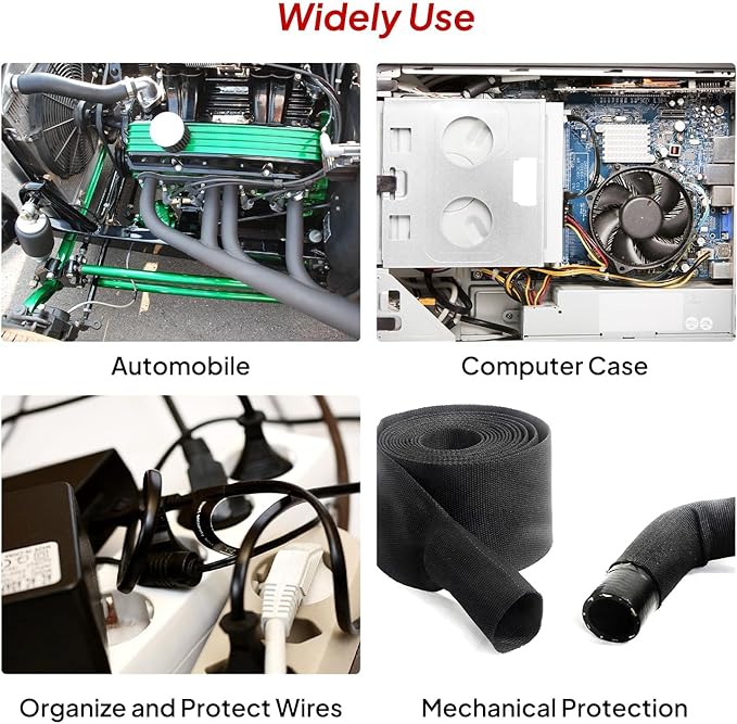 3/4" - 18 feet High Temp Heat Shrink Wire Loom, 2 to 1 Ratio Braided Heat Shrinkable Fabric Wire Management Sheath Sleeving