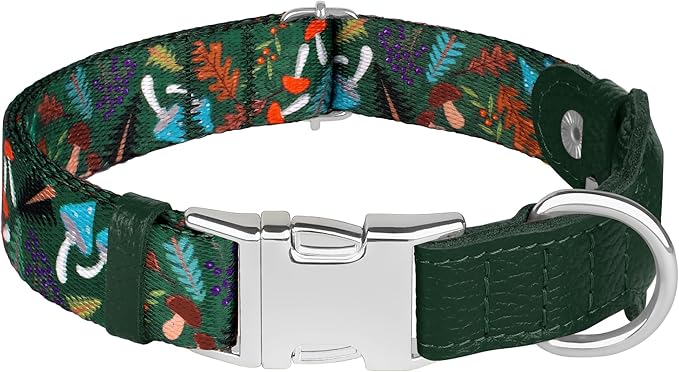 AirTag Dog Collar for Small Medium Large Breed - Adjustable Cute Pattern Dog Collar with Airtag Holder - Soft Leather Tracker GPS Apple Air Tag Pet Collars (Small, 12"-15" Neck Fit, Mushroom)