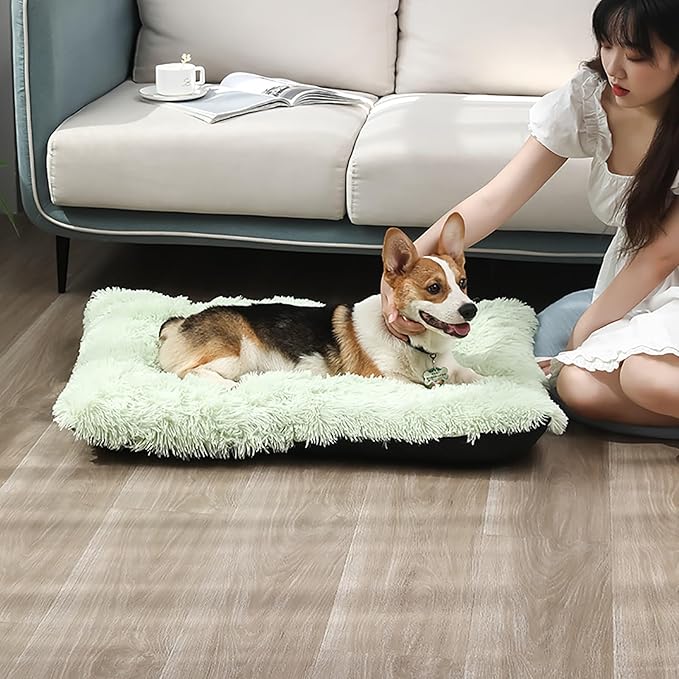 Dog Crate Mat, Dog Bed for Large Dogs, Comfy Fluffy Kennel Pad Anti-Slip for Dog beds & Furniture, Quilted Dog Bed for Pets for Medium/Small Dogs Cats (Color : Green 1, Size : 16.9x11)