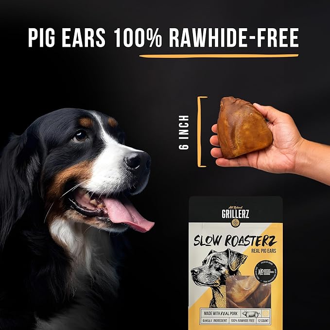 Scott Pet Grillerz Real Pig Ears, 12 Count, Single Ingredient, All Natural Pig Ears for Dogs, Dog Chew for Healthy Teeth, High Protein, Easily Digestible, for Adult Life Stages
