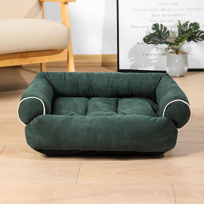 Suede Sofa Dog Bed, Multiple Sizes Orthopedic Memory Foam Mattress, Durable and Calming, Washable Dog Bed with Anti-Slip Bottom L Green