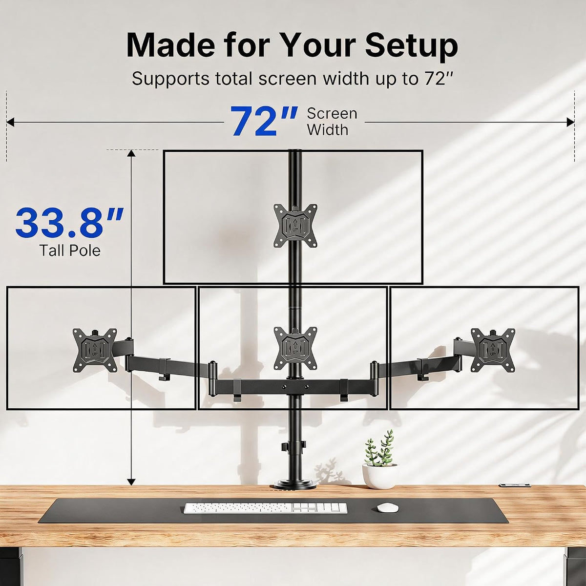 HUANUO 4 Monitor Mount for 13-34 Inch Screens, Fully Adjustable Heavy Duty Monitor Desk Mount for 4 Screens with Swivel, Tilt, Rotation, Larger C-Clamp & Grommet Base, Each Arm Holds up to 22 lbs