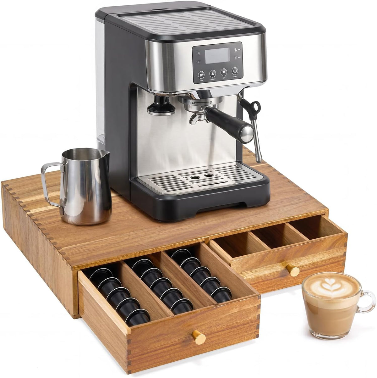 K Cup Organizer Drawer, Acacia Wood Coffee Pod and Tea Bag Storage Box