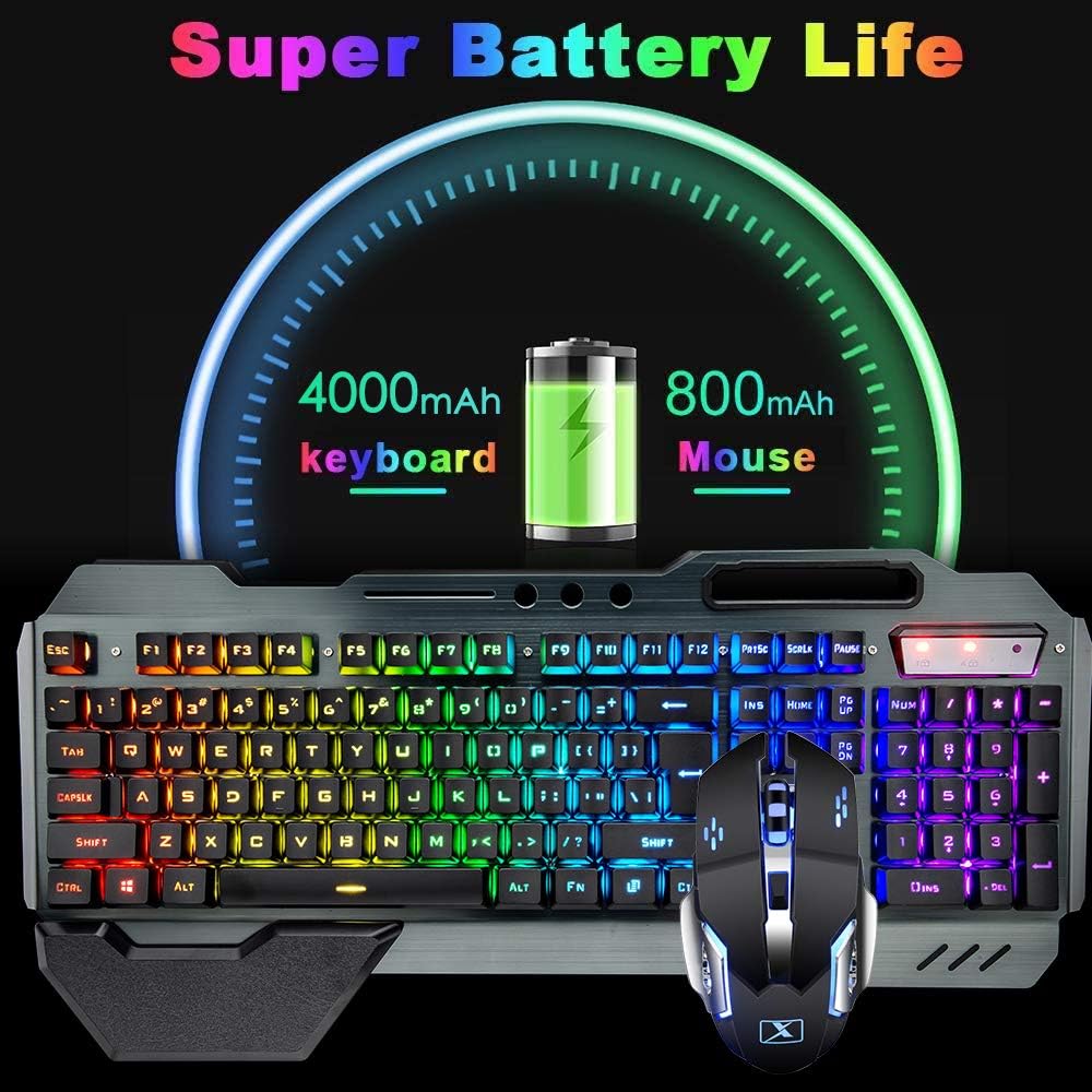 Wireless Gaming Membrane Keyboard Mouse and Bluetooth Headset Kit-Black RGB