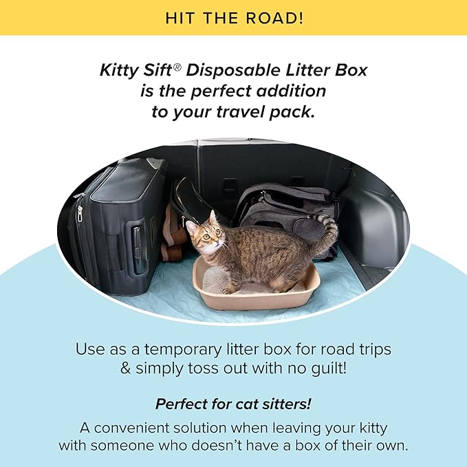 Kitty Sift Disposable Cat Litter Box Large,Durable Portable for Travel and Home,Eco-Friendly Disposable Litter Box Controls Odor,6 Count (Pack of 10)
