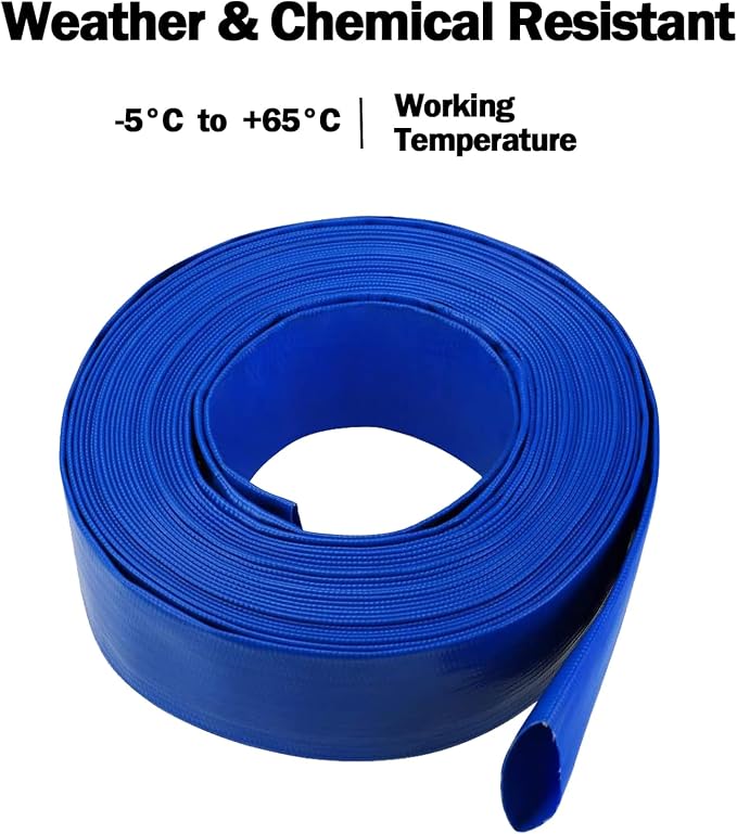 Eastrans 1-1/4''x100ft Blue PVC Lay-Flat Backwash Hose