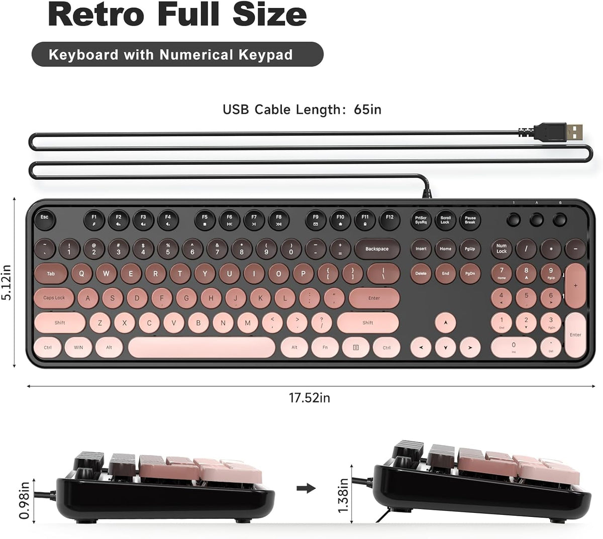 MOFII Wired Retro Typewriter Keyboard and Mouse Combo, Full Size USB Plug & Play for Windows PC Laptop- BlackBerry Gradient